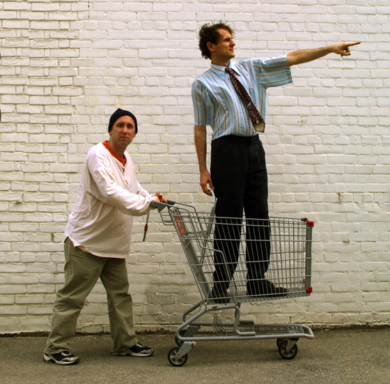 The actors in a shopping cart
