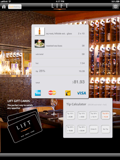 Tip calculator, payment options screen shot