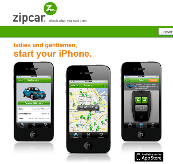 Zipcar app screens