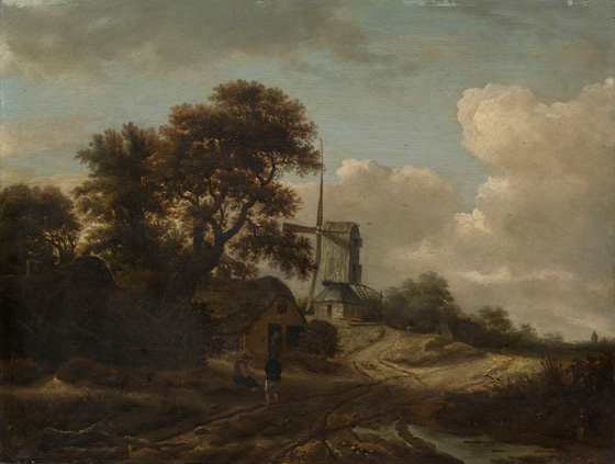 Roelof de Vries, Landscape with Stream and Windmill