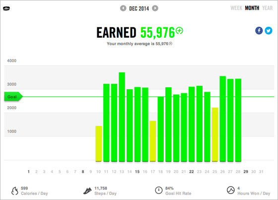 Nike+ FuelBand monthly overview