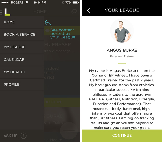 League healthcare app screen shots