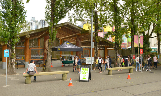 The Bicycle Valet on Granville Island, located next to “The Giants”