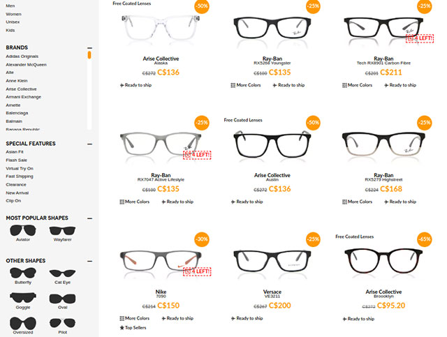 SmartBuy Glasses selection